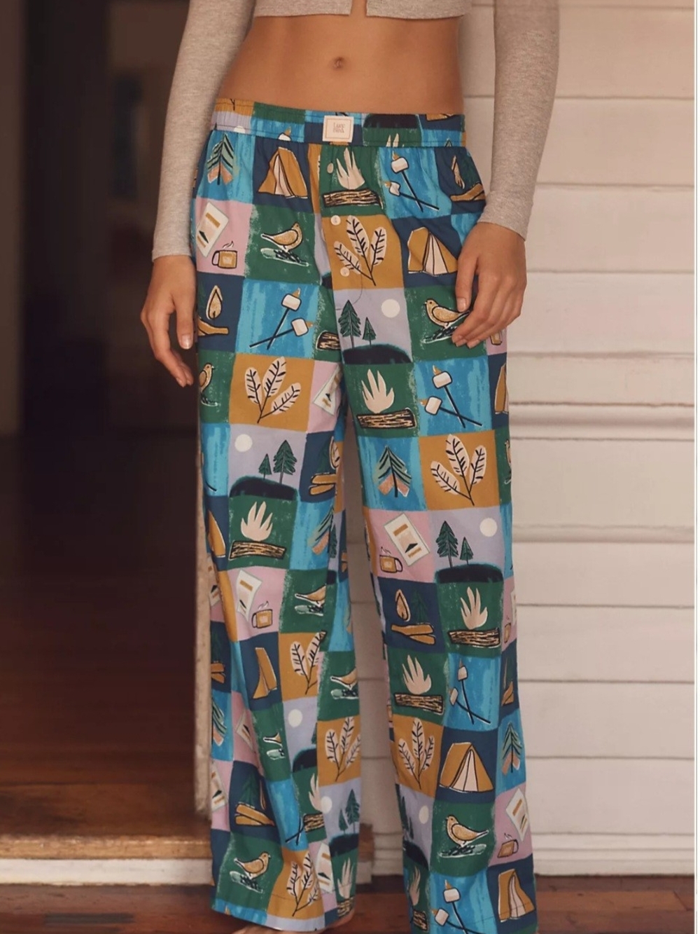 Lyre Bird Anthropologie Wren Boxer Campfire Print Pants Pajama New Small